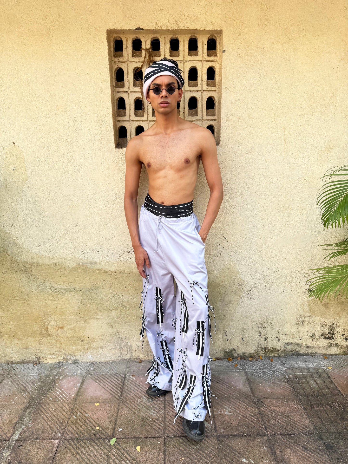 Tie-up fringed trouser