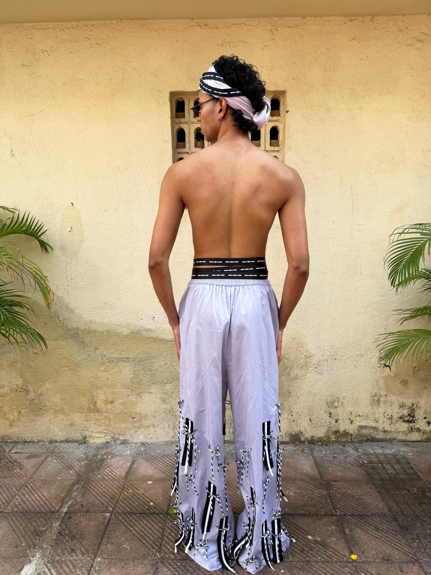Tie-up fringed trouser