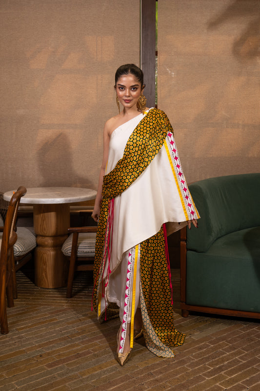 Cross drape one shoulder set