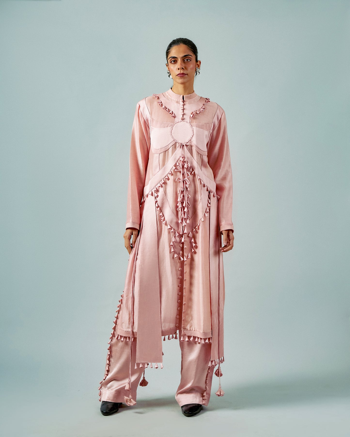 Ornament patchwork kurta + Tassels trouser set