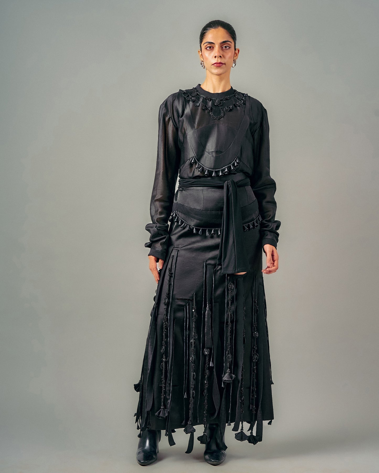 Tube patchwork top + Cut-out tassels skirt set