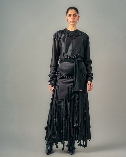 Tube patchwork top + Cut-out tassels skirt set