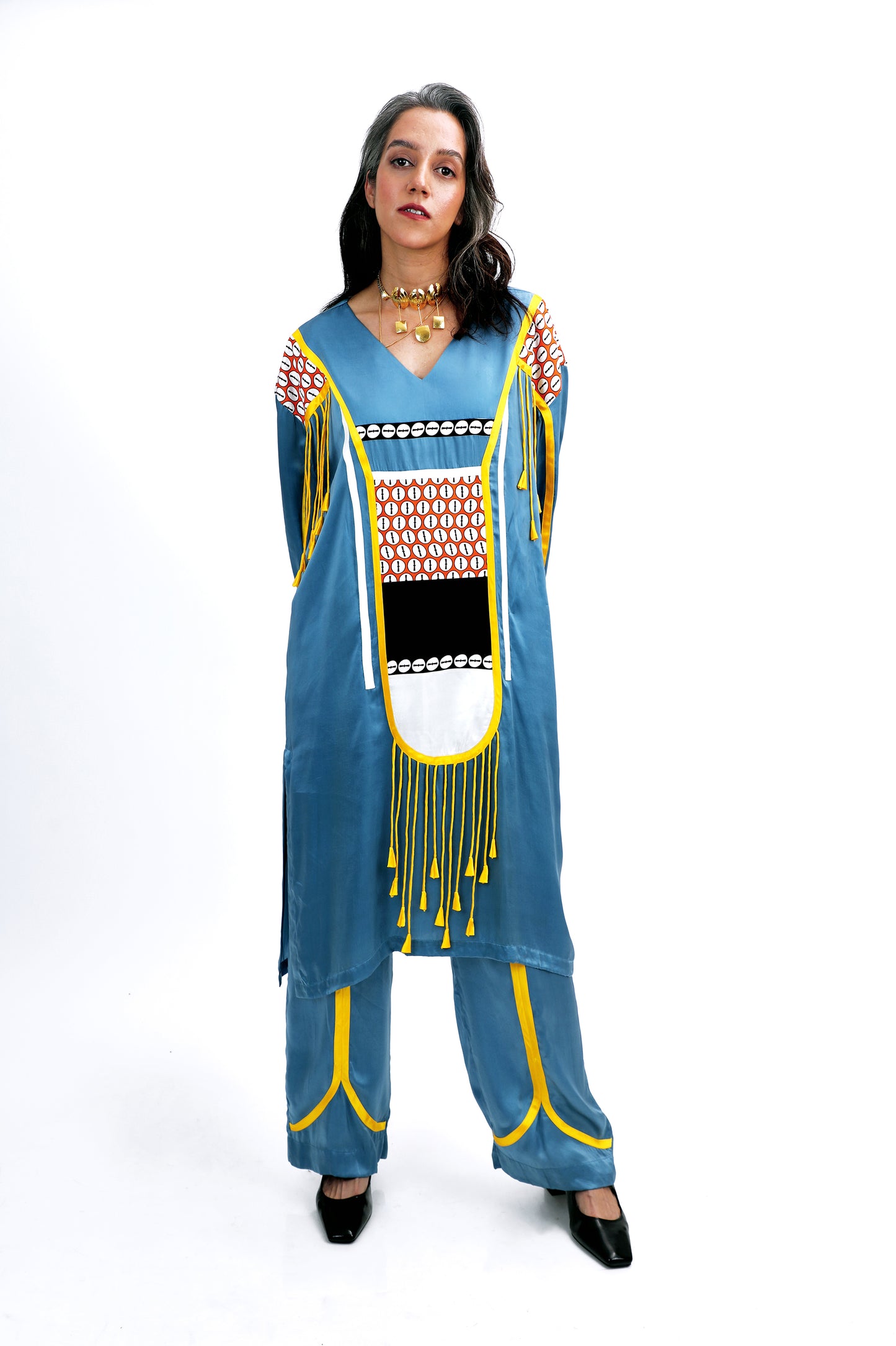 Geometric tassels kurta set