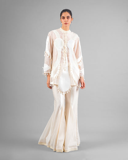 Sculptural scallop kurta + Godet flared trouser set