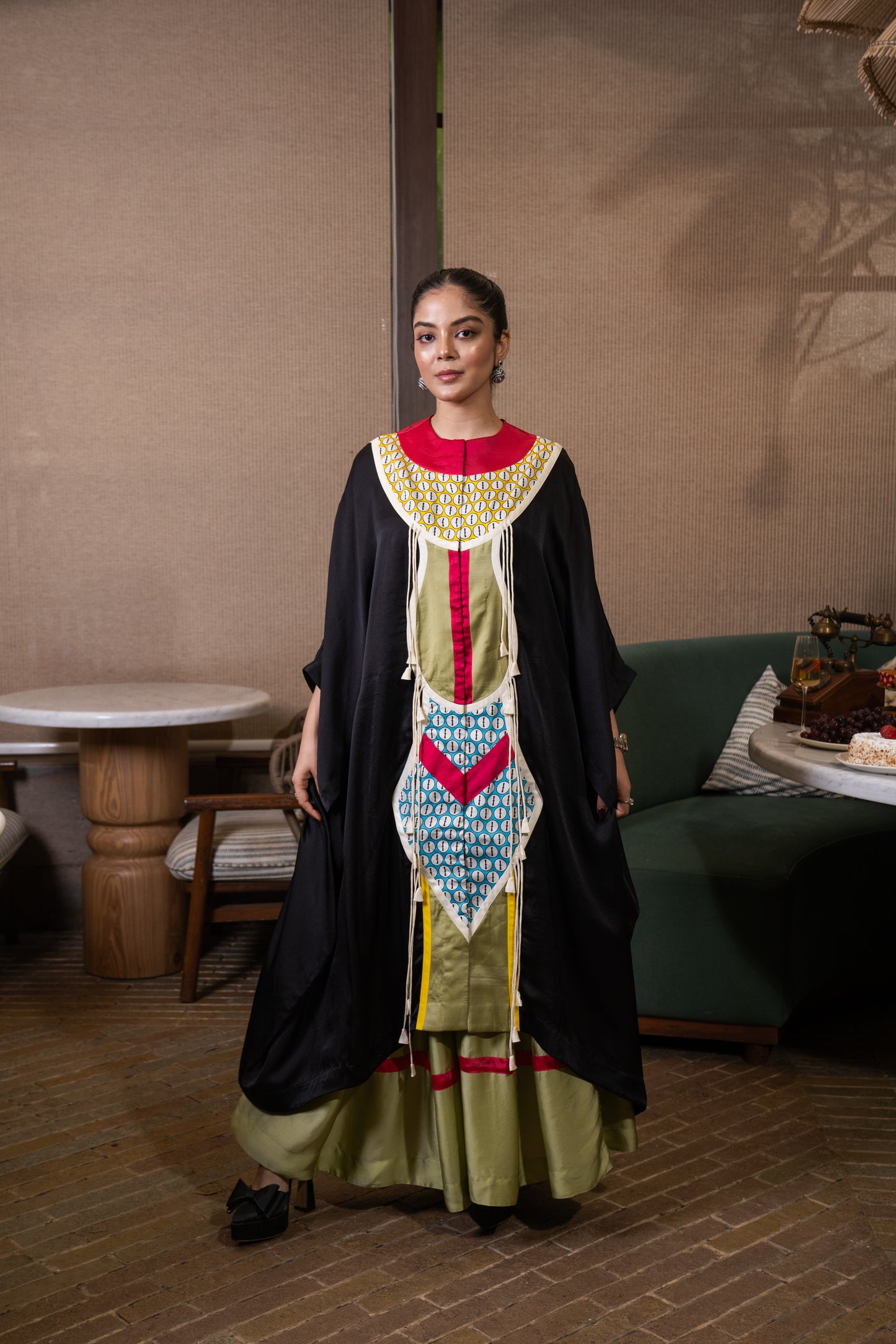 Patchwork cowled kaftan set