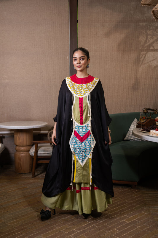 Patchwork cowled kaftan set