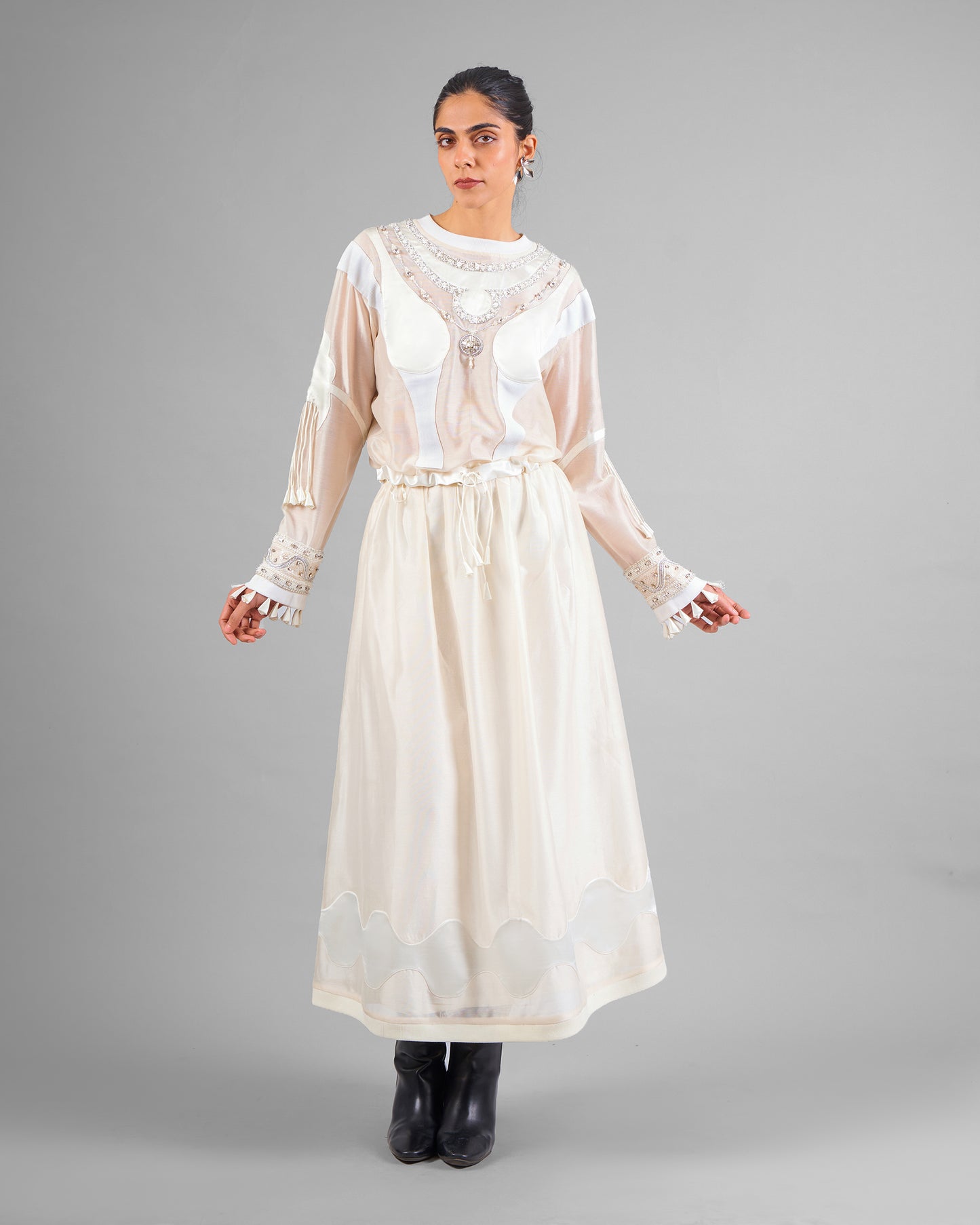 Ornament gathered top + Flared patchwork skirt