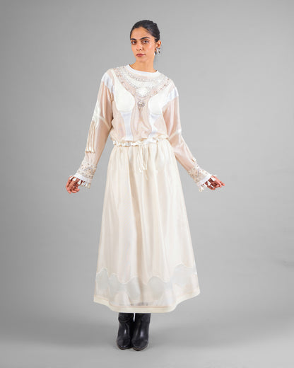 Ornament gathered top + Flared patchwork skirt