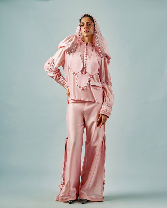 Necklace drape top + Tassels godet trouser set