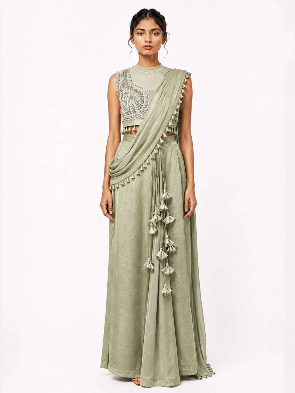 Ornament blouse + Godet saree skirt set