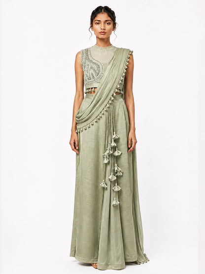 Ornament blouse + Godet saree skirt set