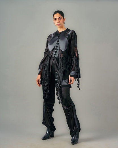 Cut-out tassels jacket + Pick-up trouser set