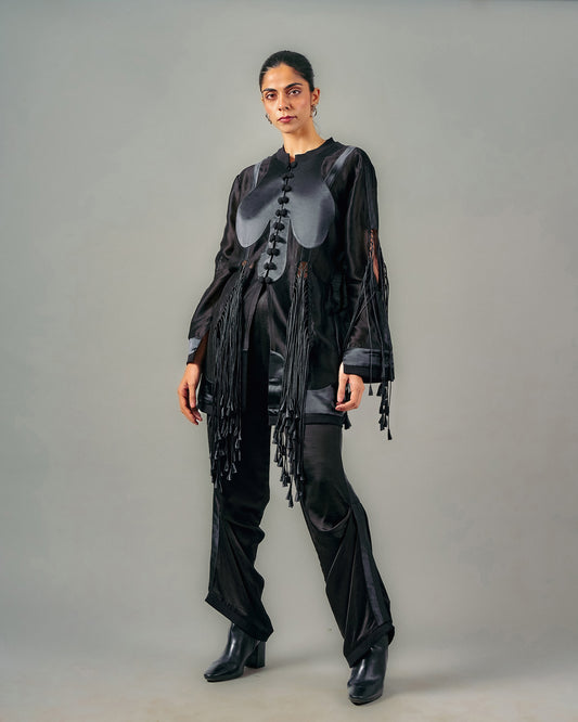 Cut-out tassels jacket + Pick-up trouser set