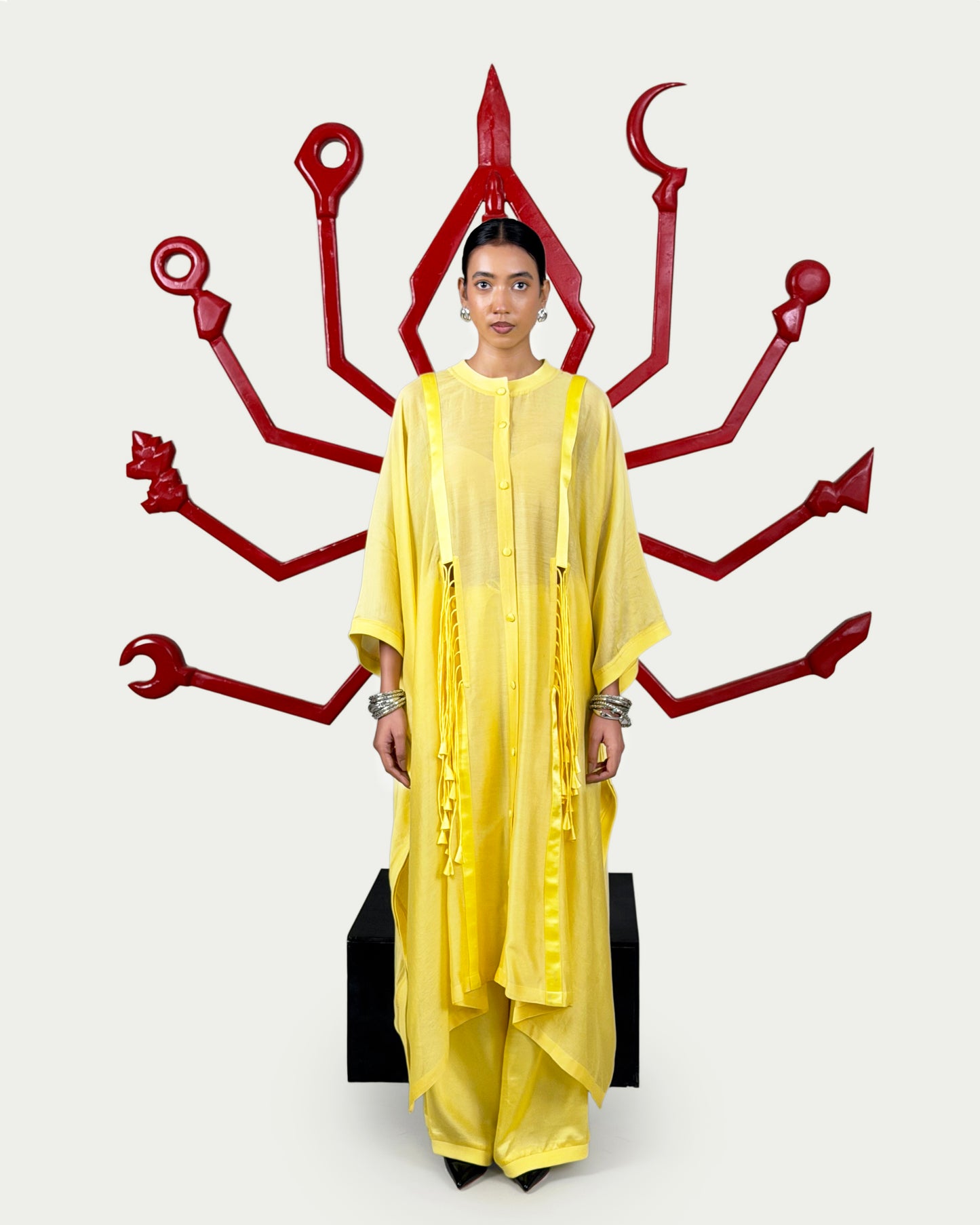 Cords tie-up kaftan + Trouser set