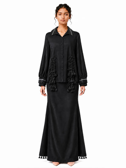 Tassel fringe shirt + Godet skirt set