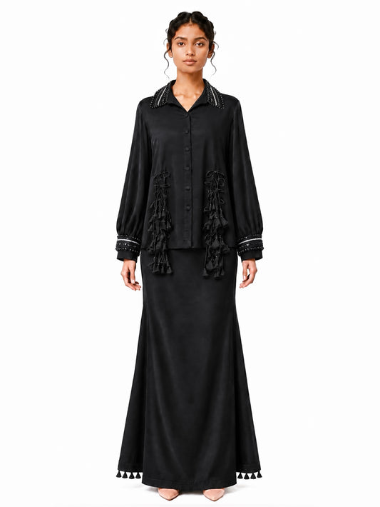Tassel fringe shirt + Godet skirt set
