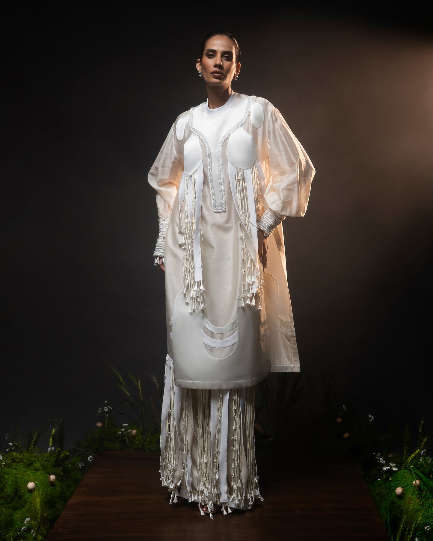 Neckline tassel fringe kurta + Fringed trouser set