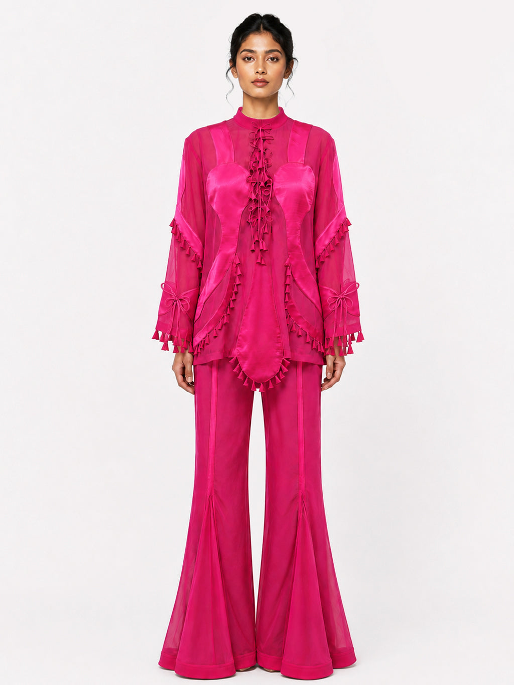 Sculptural scallop kurta + Godet flared trouser set