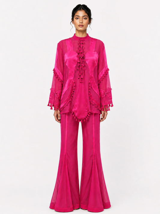 Sculptural scallop kurta + Godet flared trouser set
