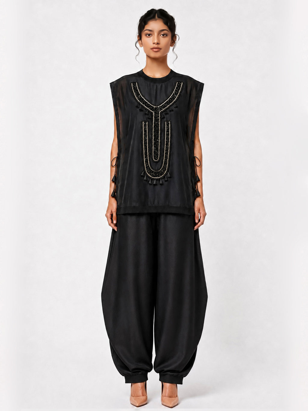 Sculptural vest + Pleated trouser set