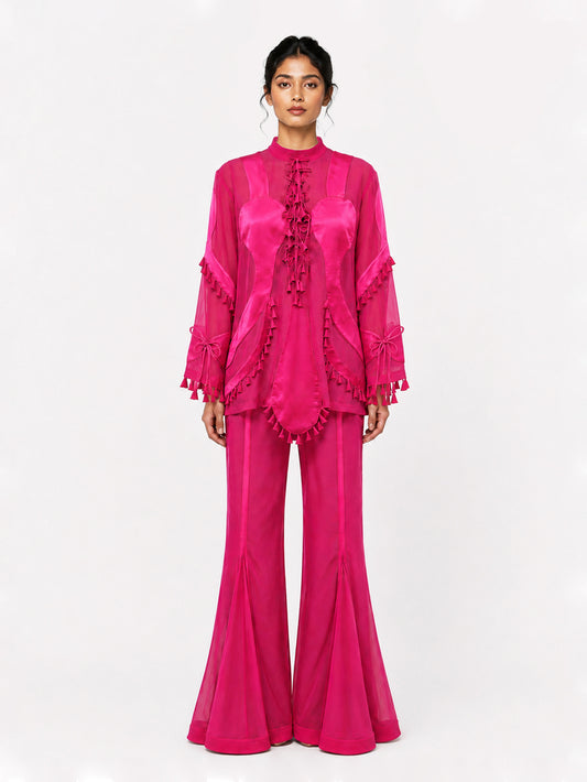 Sculptural scallop kurta + Godet flared trouser set