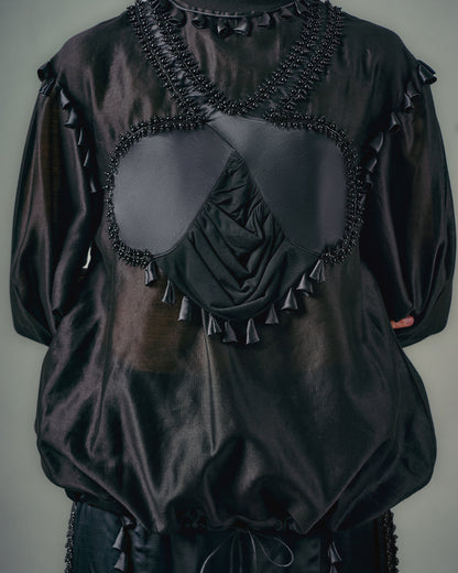 Cross gathered top + Sheer insert godet trouser set