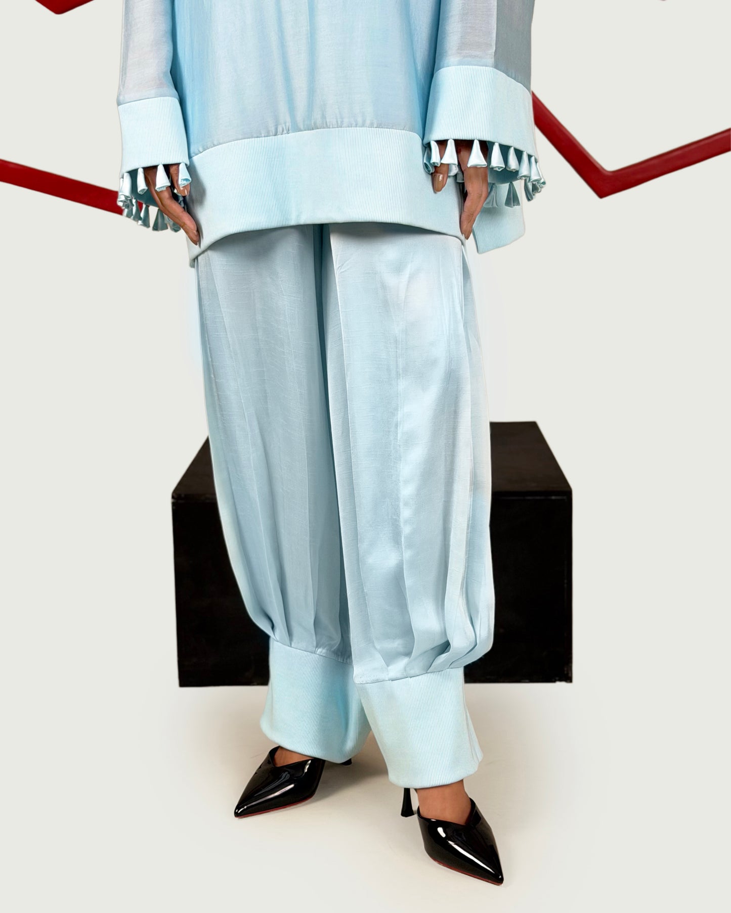 Rib kurta + Pleated trouser set