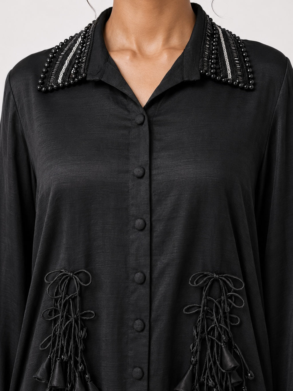 Tassel fringe shirt + Godet skirt set