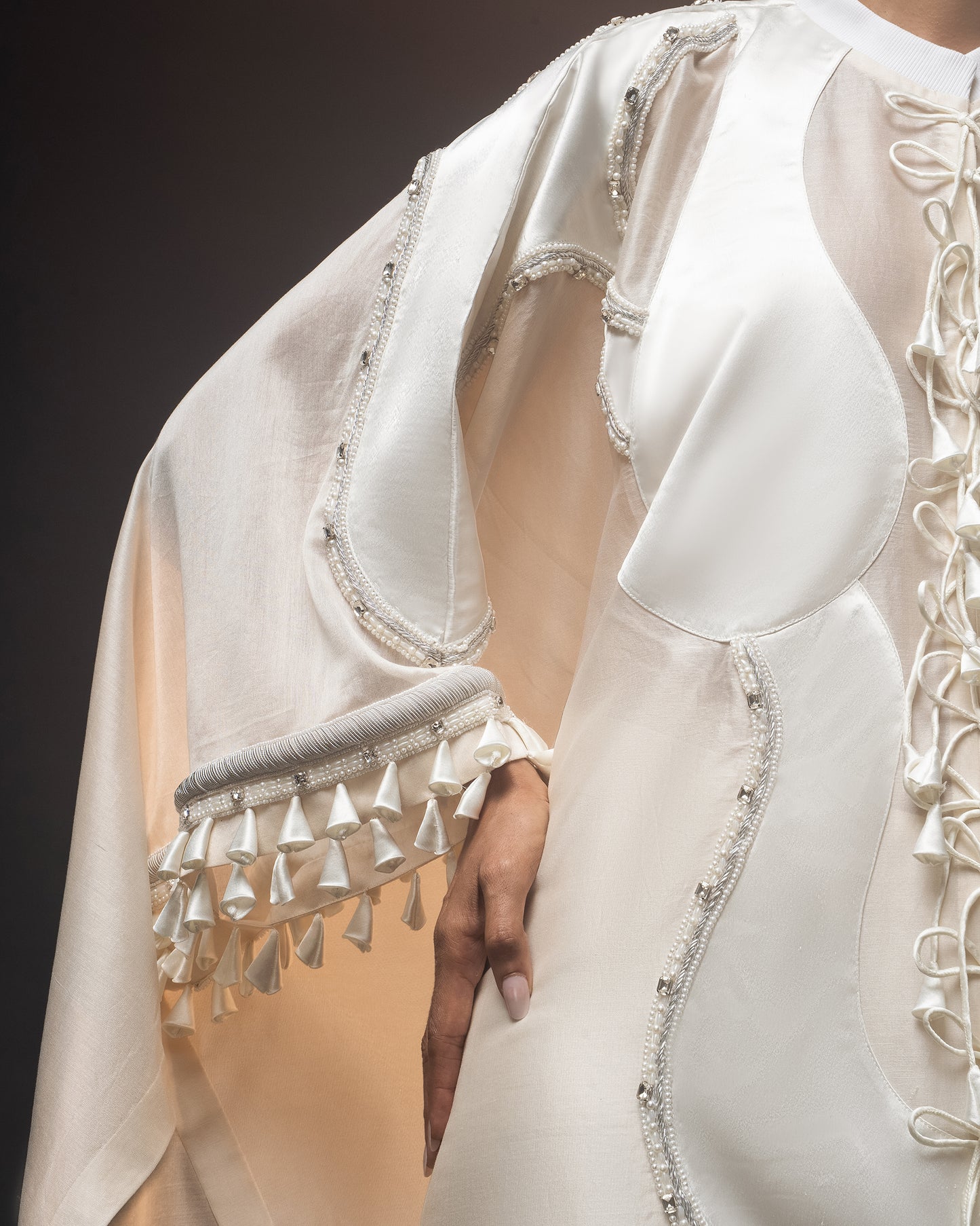 Sculptural dhoti drape kaftan + Wide leg trouser set