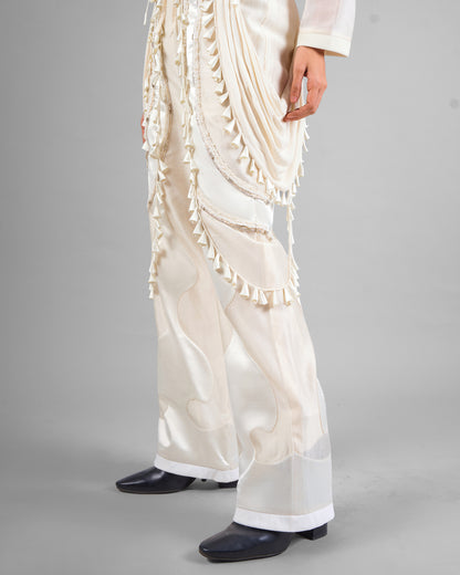 Cord fringe top + Drape tassel trouser set