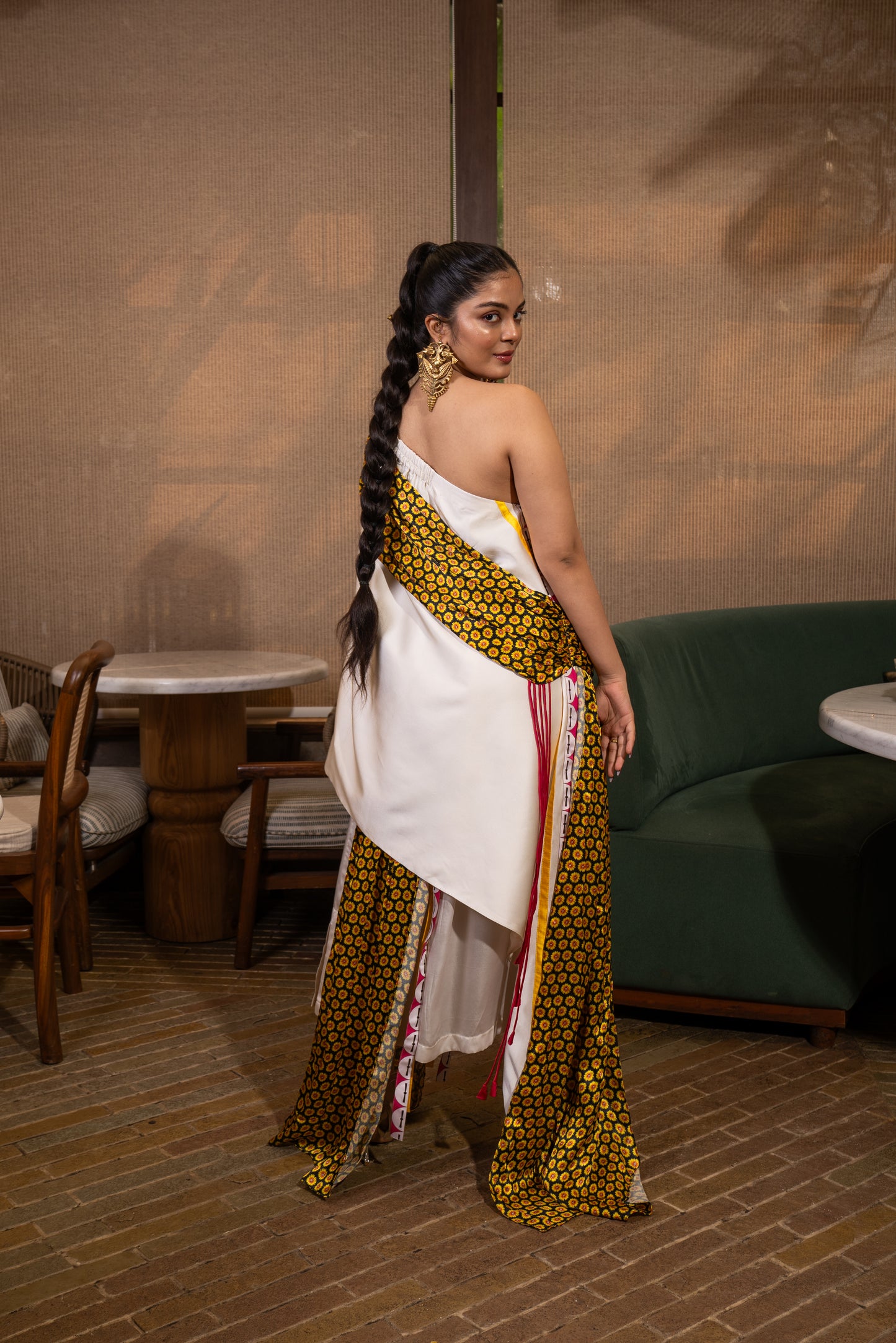 Cross drape one shoulder set