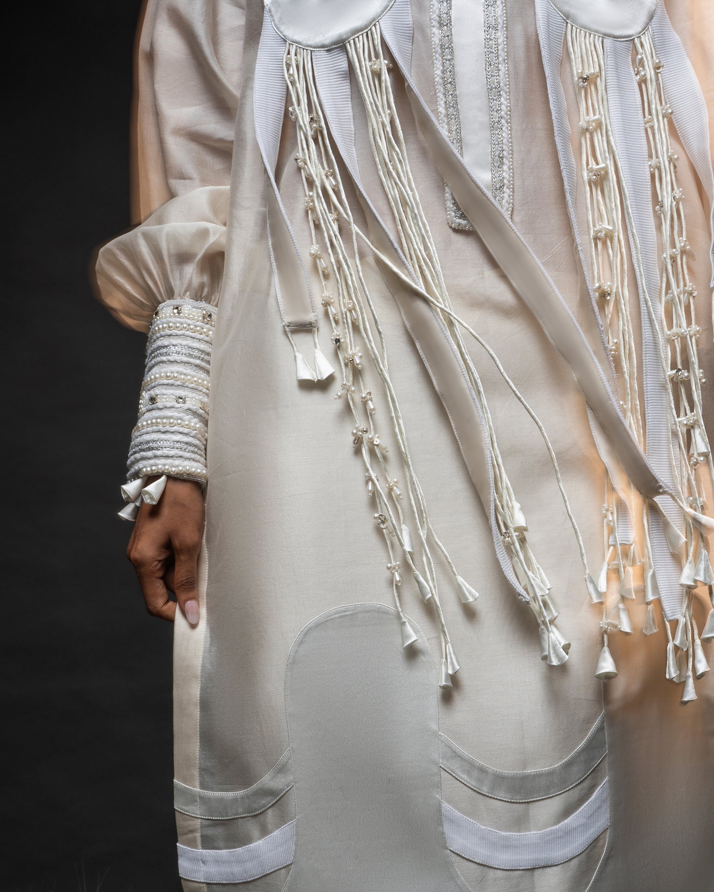 Neckline tassel fringe kurta + Fringed trouser set