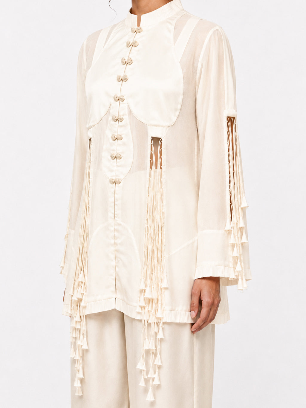 Cut-out tassels jacket + Broad trouser set
