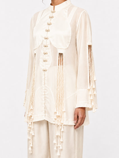 Cut-out tassels jacket + Broad trouser set
