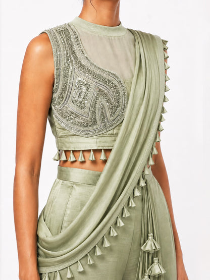 Ornament blouse + Godet saree skirt set