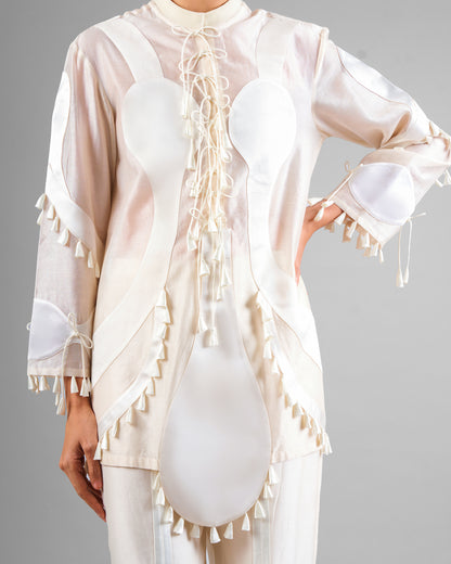 Sculptural scallop kurta + Godet flared trouser set