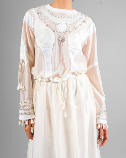 Ornament gathered top + Flared patchwork skirt