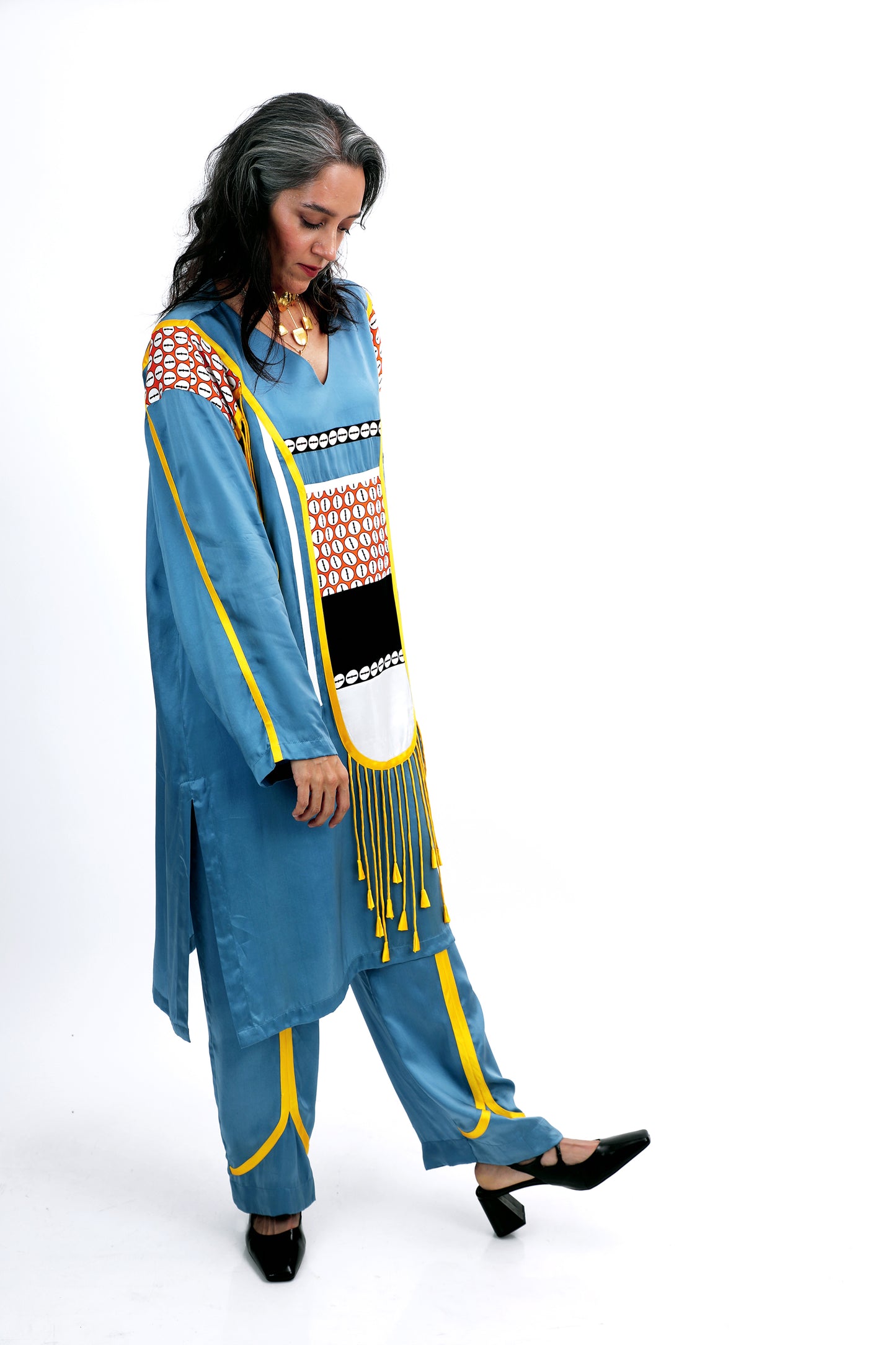 Geometric tassels kurta set
