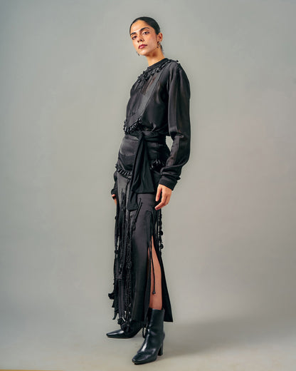 Tube patchwork top + Cut-out tassels skirt set