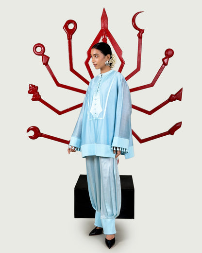 Rib kurta + Pleated trouser set