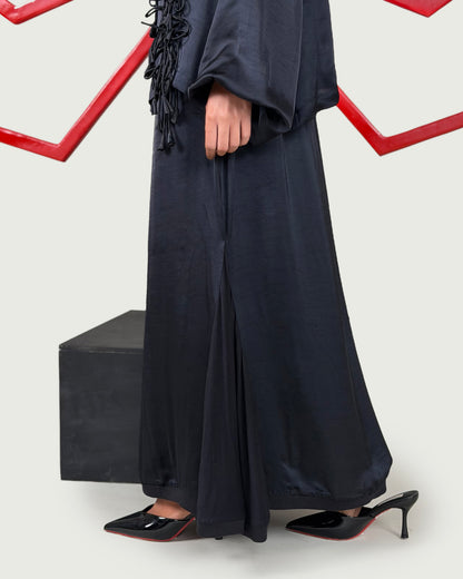 Cord bow shirt + Godet skirt set