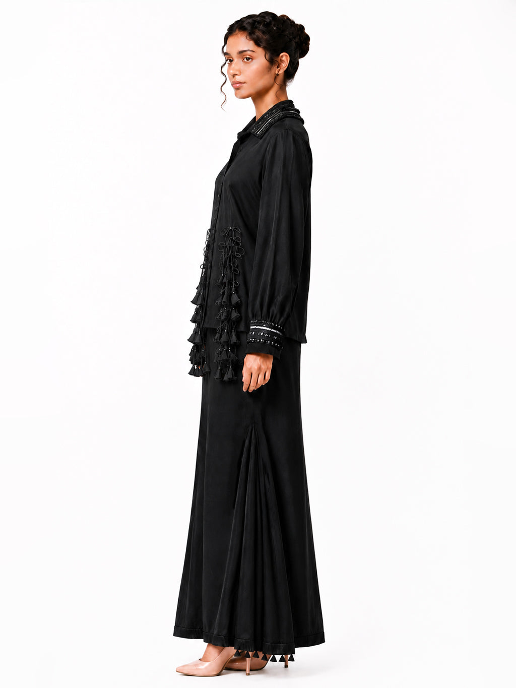Tassel fringe shirt + Godet skirt set