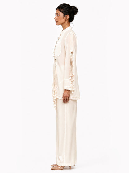 Cut-out tassels jacket + Broad trouser set