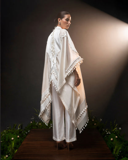 Sculptural dhoti drape kaftan + Wide leg trouser set