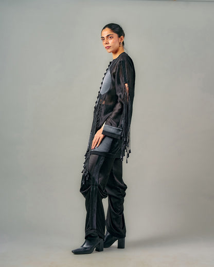 Cut-out tassels jacket + Pick-up trouser set