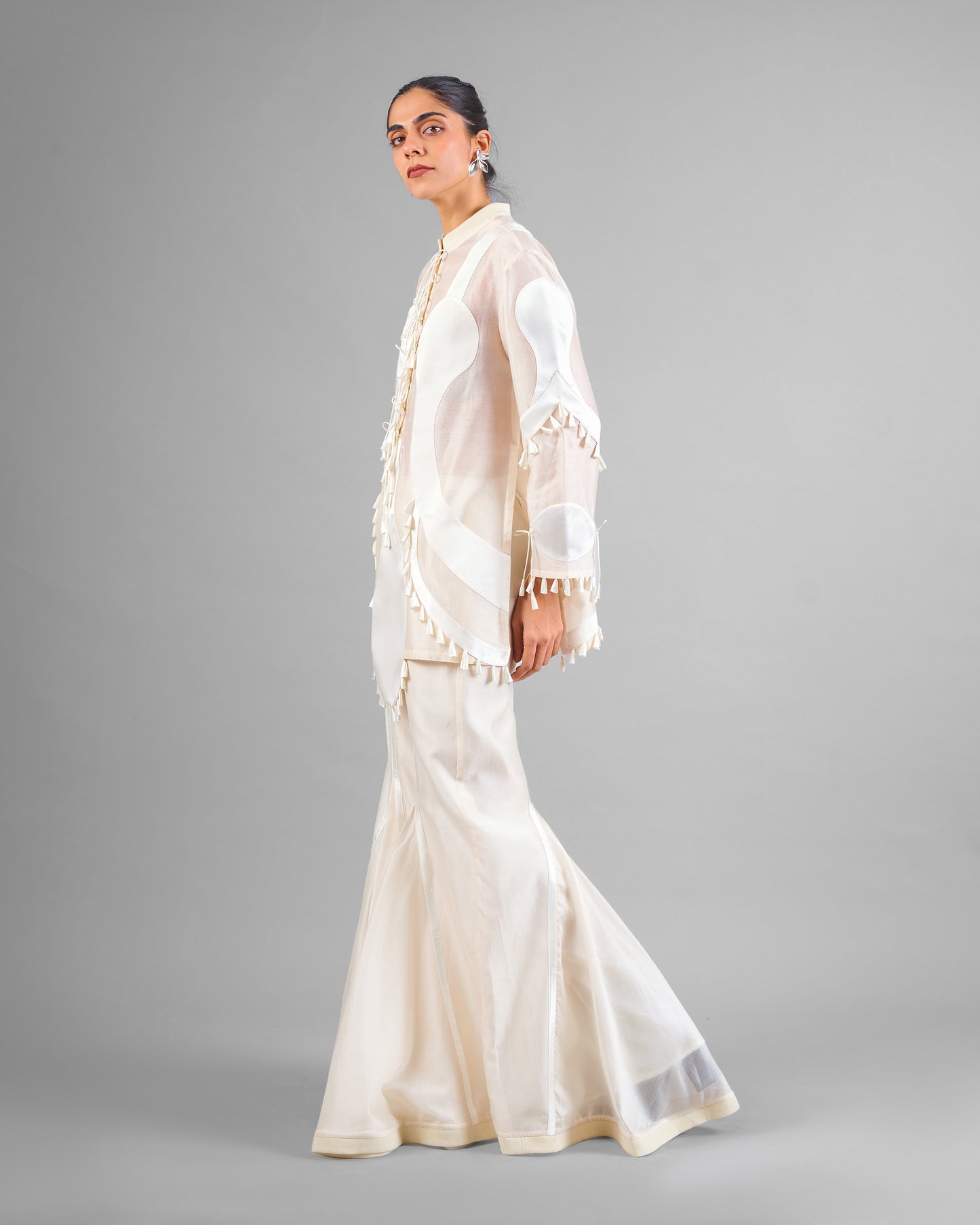 Sculptural scallop kurta + Godet flared trouser set