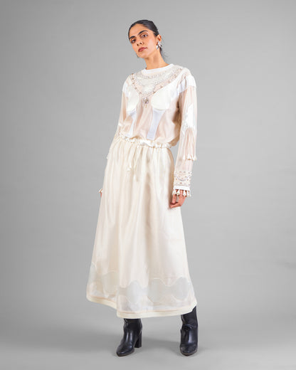 Ornament gathered top + Flared patchwork skirt