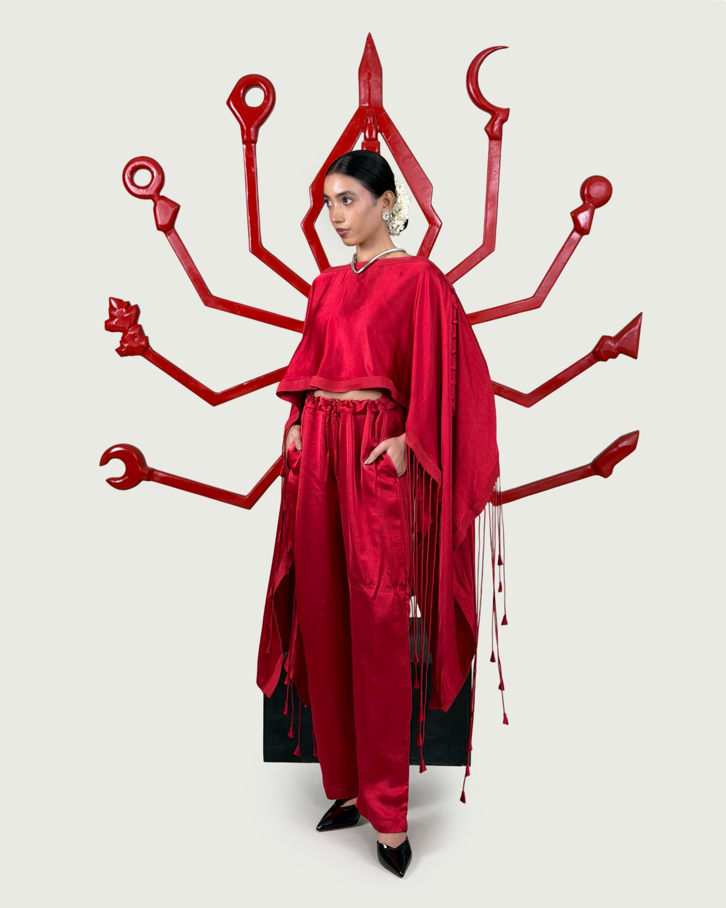 Tassel drape cape + Trouser set