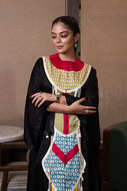 Patchwork cowled kaftan set