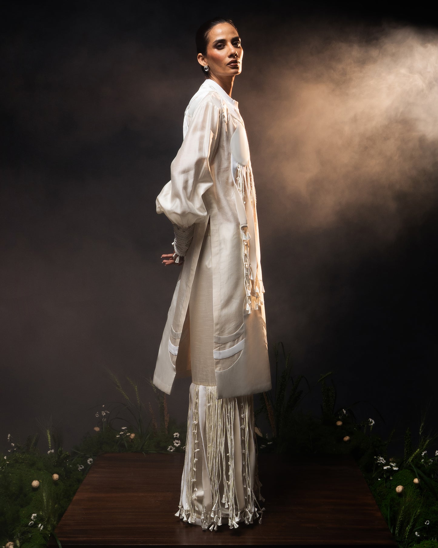 Neckline tassel fringe kurta + Fringed trouser set